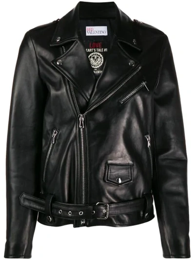 Red Valentino X Poppy's Papercuts Red(v) Hands Embroidery Biker Jacket In Black