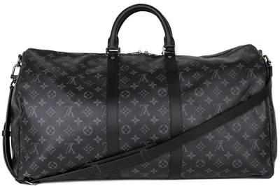 Pre-owned Louis Vuitton Keepall Bandouliere Monogram Eclipse (without Accessories ) 55 Black/grey