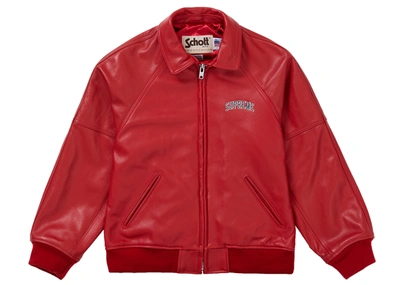 Pre-owned Supreme  Schott Martin Wong 8 Ball Leather Varsity Jacket Red