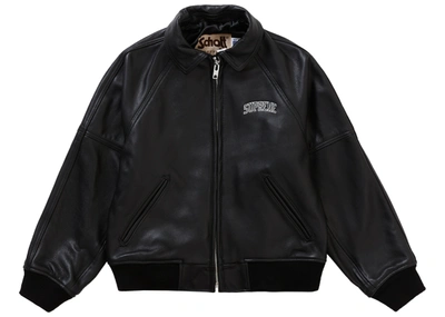 Pre-owned Supreme  Schott Martin Wong 8 Ball Leather Varsity Jacket Black