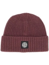 Stone Island Logo Patch Beanie In Red