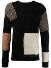 Maison Flaneur Patchwork Cable Knit Sweatshirt In Nero