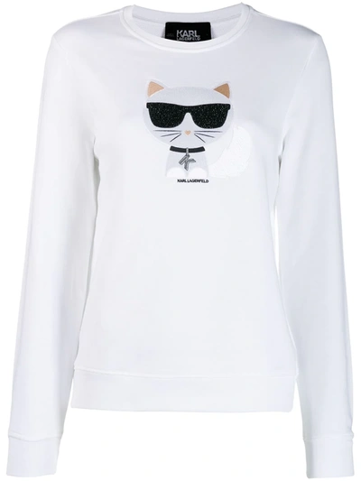 Karl Lagerfeld Crystal Embellished Sweatshirt In White