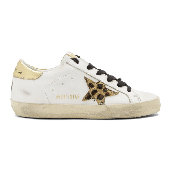 Golden Goose Superstar Sneakers In White And Gold Leather With Leopard ...
