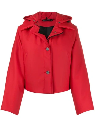 Kassl Editions Cropped Hooded Cotton-blend Shell Jacket In Red