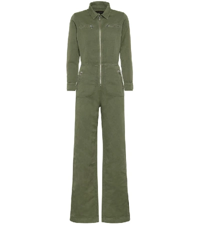 Alexa Chung Cropped Cotton And Linen-blend Drill Jumpsuit In Green