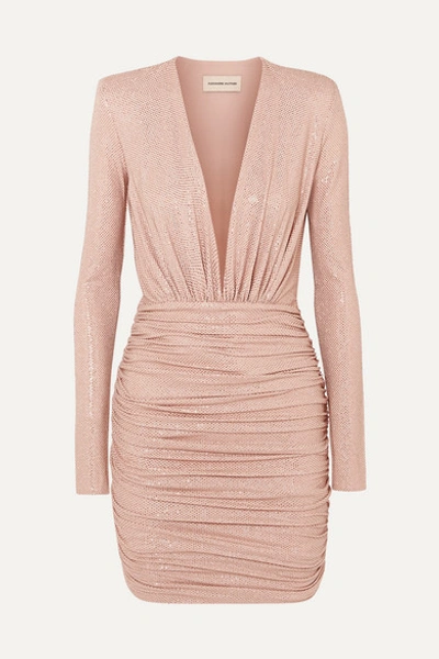 Alexandre Vauthier Crystal-embellished Ruched Stretch-jersey Mini Dress In Blush