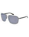 Gucci Mirrored Rectangular Metal Aviator Sunglasses, Gray