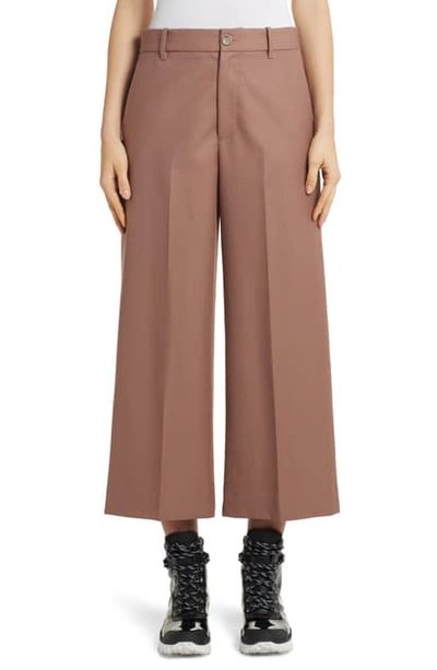 Moncler Wide-leg Virgin Wool Cropped Pants In Brown