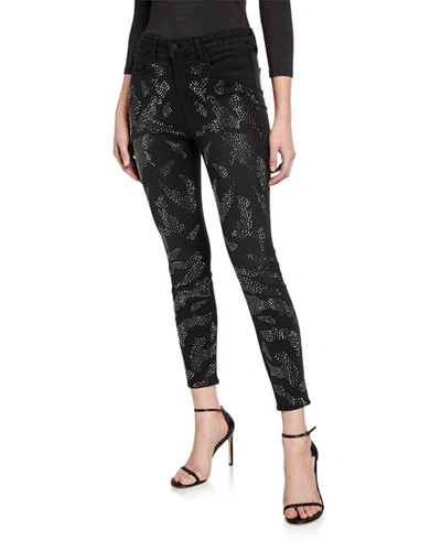 L Agence Margot High-rise Skinny Ankle Jeans With Crystal Leopard Spots In Dark Graphite