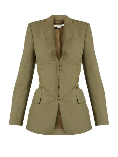 Stella Mccartney Corset-waist Hook-front Blazer, Beige In Khaki