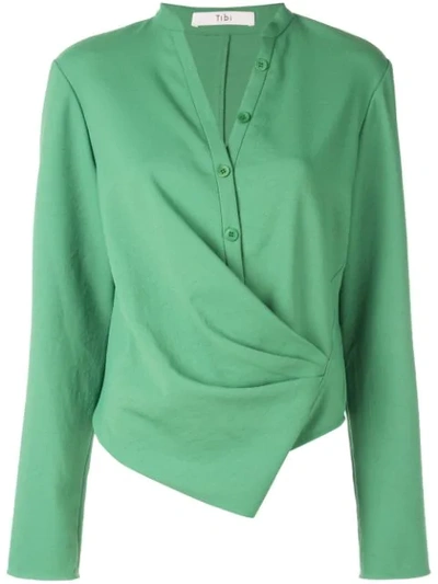 Tibi Chalky Drape Draped Blouse In Green