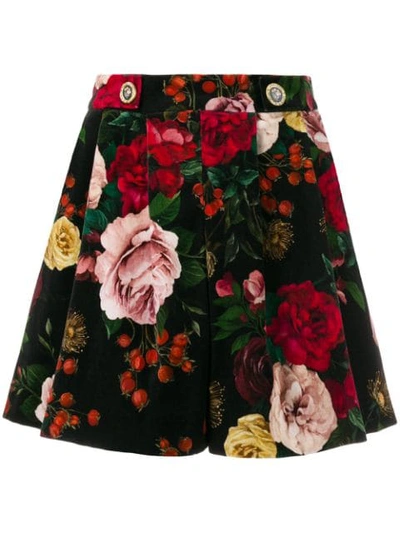 Dolce & Gabbana Rose Print Shorts In Black