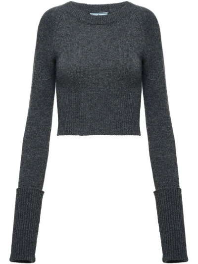 Prada Slim Ribbed Sweater In Grey