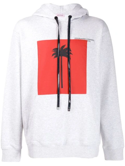 Palm Angels Palm Print Graphic Hoodie In Grey