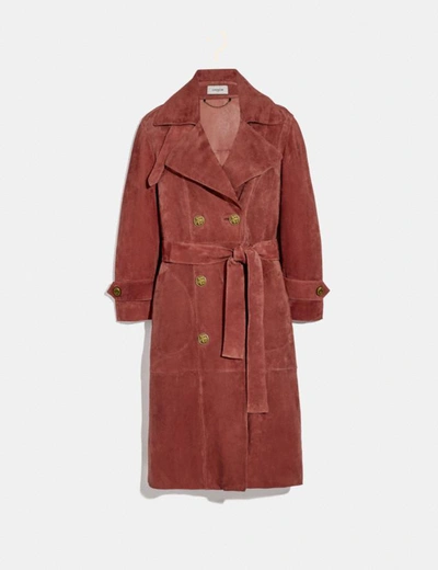 Coach Drapey Suede Trench Coat In Rose