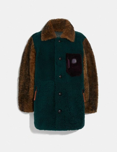 Coach Shearling Coat In Blue - Size 50 In Teal Multicolor