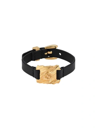 Gucci Textured Metal And Leather Bracelet In Black
