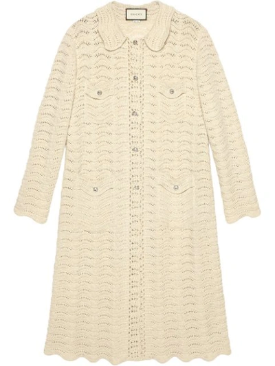 Gucci Oversize Crochet Wool Cardigan In White