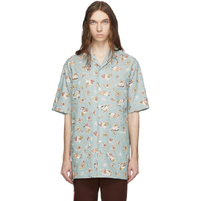 Gucci Oversize Printed Chambray Bowling Shirt In 3397 Acqua/