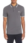 Fred Perry Twin Tipped Slim Fit Polo In Gunmetal / Snow White
