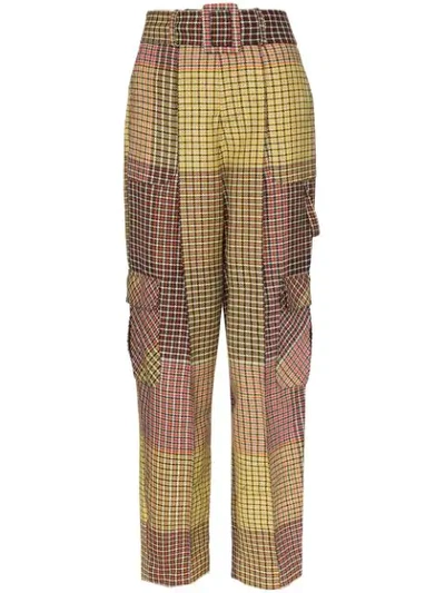 Rosie Assoulin Belted Houndstooth Wool Wide-leg Trousers In Yellow