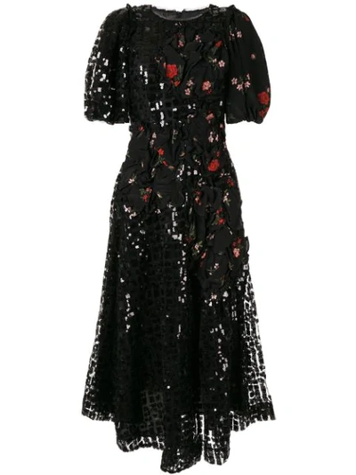 Simone Rocha Sequinned Floral-print Crepe Midi Dress In Black