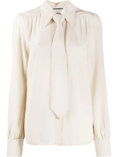 Gucci Tie-embellished Silk Crepe De Chine Blouse In 9502 Avorio