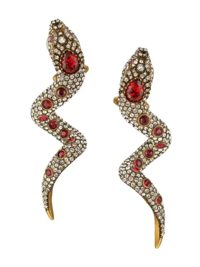 Gucci Crystal-embellished Snake Clip Earrings In Red