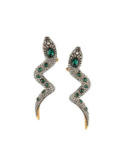 Gucci Snake Motif Crystal-embellished Earrings In Gold