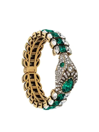 Gucci Crystal-embellished Snake Cuff Bracelet In Green