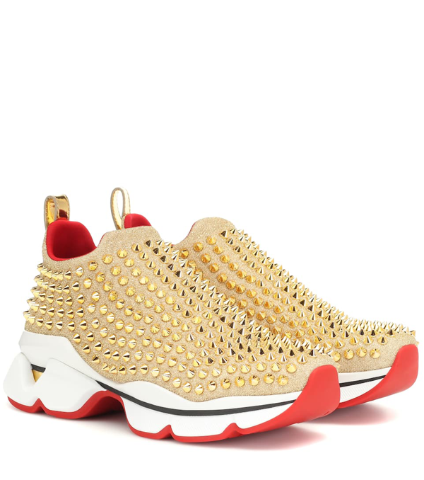gold louboutin trainers