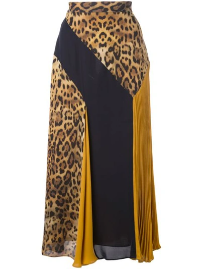 Cushnie Color-blocked & Leopard Print Silk Midi Skirt In Yellow
