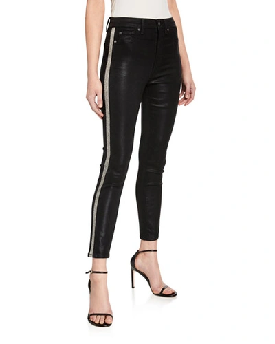 7 For All Mankind High-waisted Ankle Skinny Sidestripe Jeans In B(air) Black Coated