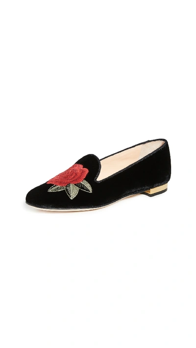 Charlotte Olympia Women's Rose Embroidered Flats In Black/red/green