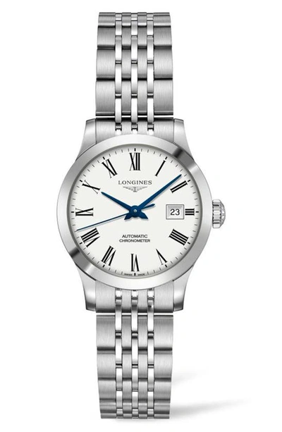 Longines Record Automatic Bracelet Watch, 30mm In White/silver