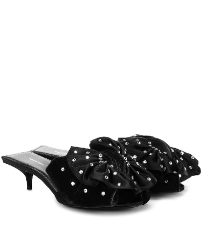 Balenciaga Square Knife Embellished Velvet And Silk-satin Mules In Blk/other