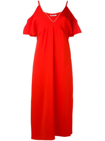 Alexander Wang T Cold-shoulder Chain-trimmed Stretch-crepe Midi Dress In Scarlet