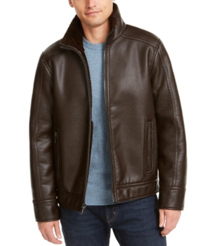 Calvin klein men's faux shearling lined leather moto jacket best sale