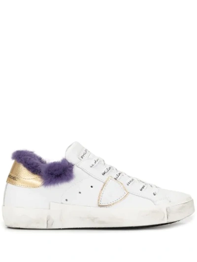Philippe Model Fur Trim Lace-up Sneakers In White