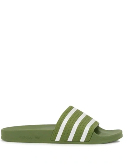 Adidas Originals Adilette Striped Slides In Green