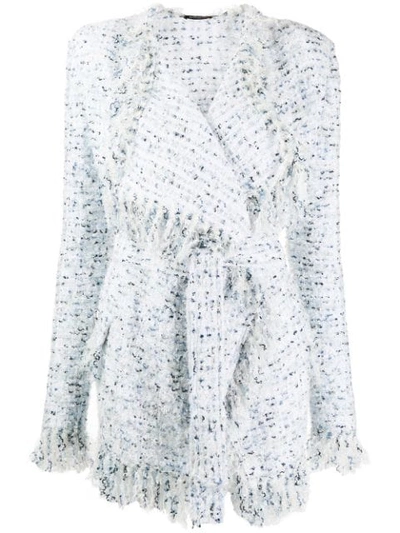 Balmain Tweed Fringed Cardigan In White