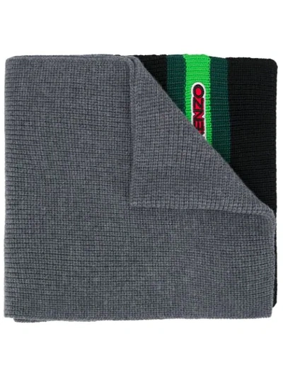 Kenzo Logo Patch Knitted Scarf In Grey