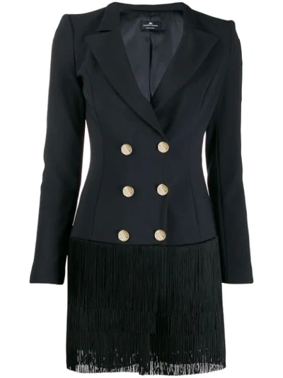 Elisabetta Franchi Coat Dress With Fringes In Black