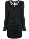 Moschino Crystal-embellished Ruched Dress In Black
