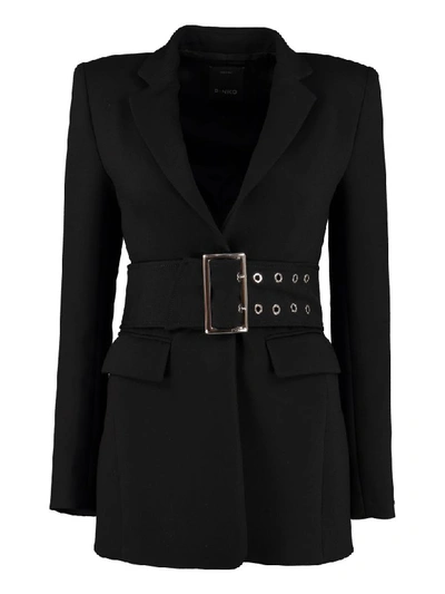 Pinko Ledere Belted Blazer In Black