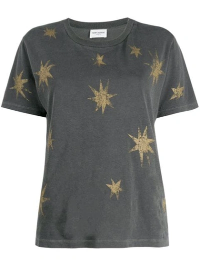 Saint Laurent Distressed Star-print T-shirt In Grey