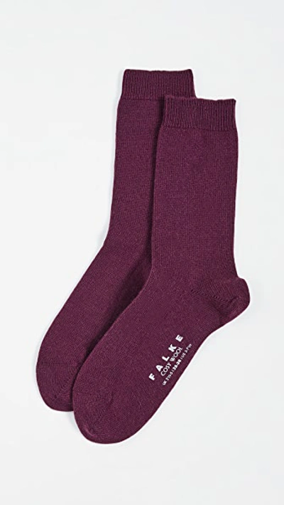 Falke Cozy Wool Socks In Pinot Noir