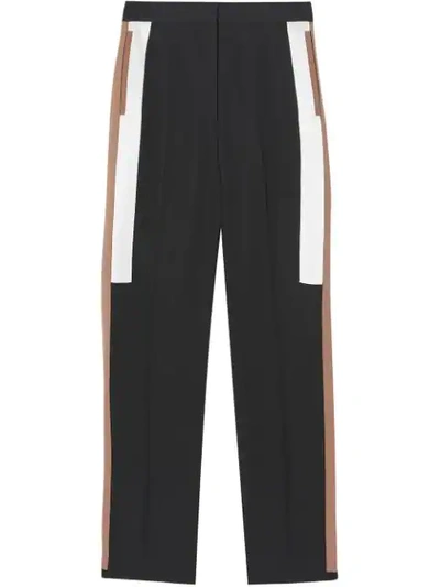 Burberry Stripe Detail Wool Tailored Trousers In Black