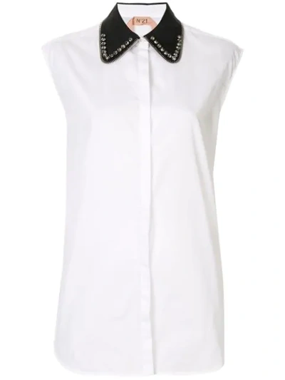 N°21 Contrasting Embellished Collar Shirt In White